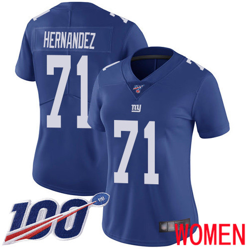Women New York Giants 71 Will Hernandez Royal Blue Team Color Vapor Untouchable Limited Player 100th Season Football NFL Jersey
